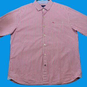 Tommy Bahama Mens Red White Gingham Check Button-Down Shirt XL 100% Pima Cotton